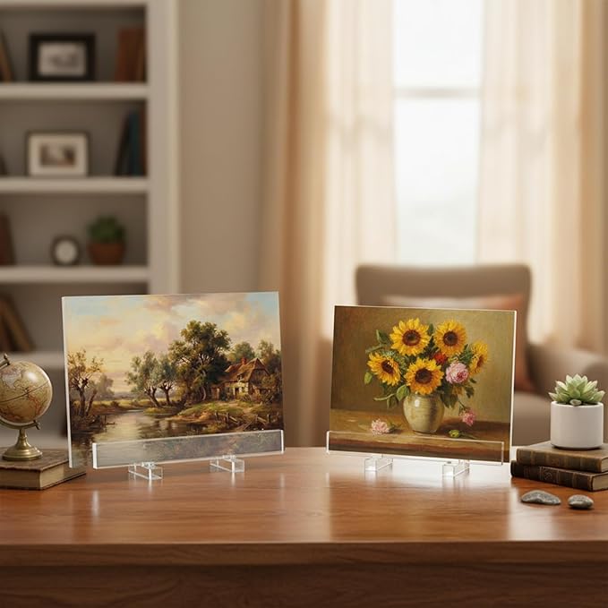 AceOrbit 2 Pcs Display Stand Tile Display Stand for Art Panels Picture Photos Plaques and Warm Glass Art Creations Collectibles Ceramic Tiles Office Trade Show Office, or Gallery (Transparent,Acrylic)