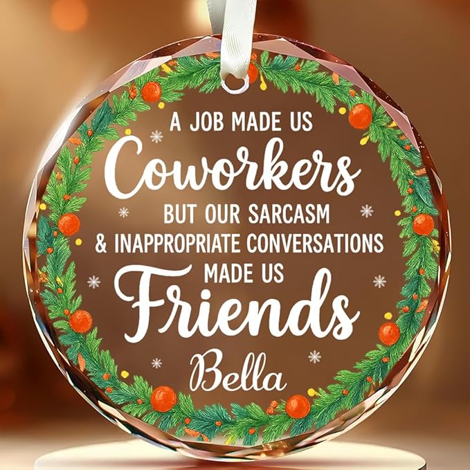 BSQUIELE Personalized Coworkers Glass Ornament 2025 - Friendship Gift for Work Bestie, Work Friends, Best Friends - Funny Coworker Appreciation Keepsake - Unique Xmas Tree Hanging Decoration