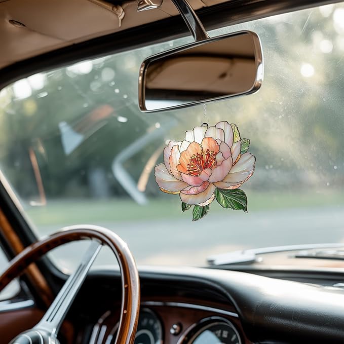 Peony November Birth Month Flower Acrylic Suncatcher, Flower Suncatchers for Window Hangings, Stained Glass Effect Garden Decor, Gift for Mother's Day, Mom, Grandma, Wife, Women