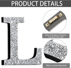 Qunclay 12'' Silver Crystal Diamond Bling Letters Crushed Diamond Decoration Wooden Glitter Letter with Screw and Hooks Rhinestone Gift for Wedding Y2k Mcbling Bedroom Wall Decor (Letter L)