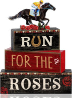 Yuntau 4 Pcs Derby Day Party Decorations Horse Centerpieces for Tables Run for the Roses Table Signs Horsing Racing Wooden Decorations for Derby Shelf Office Festival Party Supplies