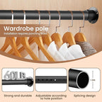 Metal Black Closet Rods for Hanging Clothes, 1.3 Inch Diameter Heavy Duty Closet Rod 17-51 Inch Adjustable Clothes Hanging Bar Shower Curtain Rods for Closet, Wardrobes, Bathroom, Windows