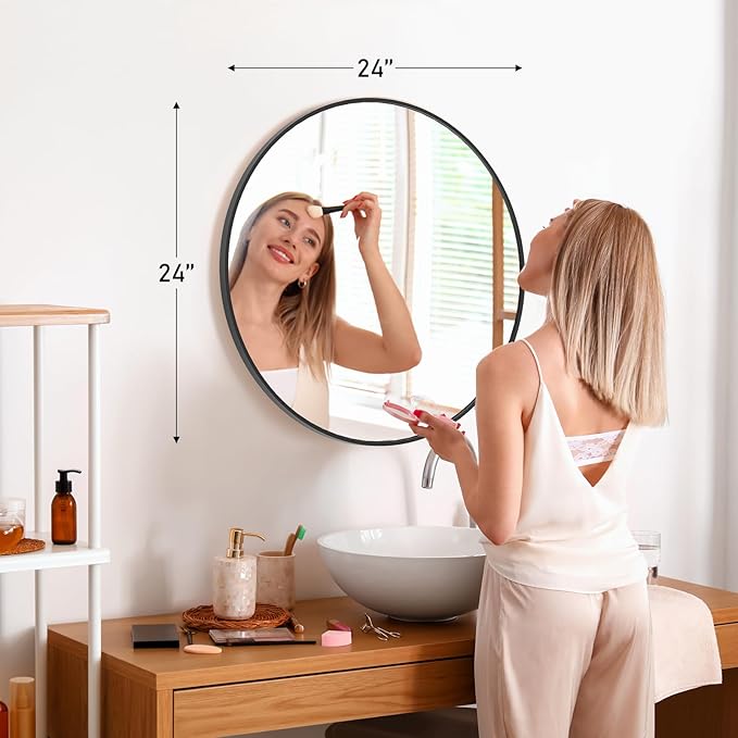 DUMOS Gold Circle Mirror for Wall 24.02 inch, Bathroom Round Wall Mirror for Over Sink, Bathroom, Entryway, Bedroom, Vanity, Shatterproof& Crystal-Clear