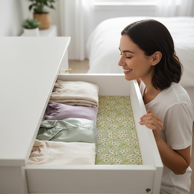 Chamomile Scented Drawer Liners for Dresser Drawers (10 Large Sheets, 19.7" x 14.4") - Non Adhesive Drawer Paper Liner for Bedroom Dresser & Closet Shelves by Linda’s Essentials