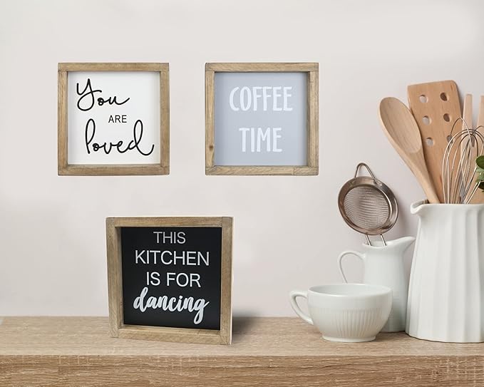 Joy Choice 8x8inch Kitchen Signs Wall Decor Farmhouse, This Kitchen Is For Dancing Wooden Signs Personalized, Home Table Sign With Solid Wood Frame.