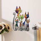 Wesiti Cat Wall Art Decor Iron Wall Sculptures Decor for Cats Lover 10.6 x 15.7 Inches Colorful Mid Century Cat Retro Signs for Home Living Room Bedroom Kitchen Office(Glamorous)