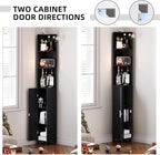 MOHOPE Corner Shelf with Cabinet, 74.8" Tall Corner Display Cabinet with Door, 5-Tier Narrow Bookshelf with Adjustable Shelves for Living Room, Bathroom, Dining Room, Small Space, Black