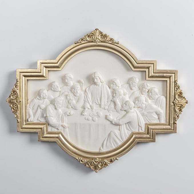 ShineOnAngel The Last Supper Wall Sculpture Gold Framed Relief Wall Art Leonardo da Vinci Last Supper Wall Decor for Dining Room 12.5 Inch Modern Home Decor