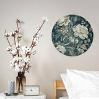 Wall Picture, with Flowers Printed Circular Iron Hanging Picture,Wall Art Decor,Home for Bedroom Living Room Bathroom Decor,Iron Painting 11.8X11.8 in