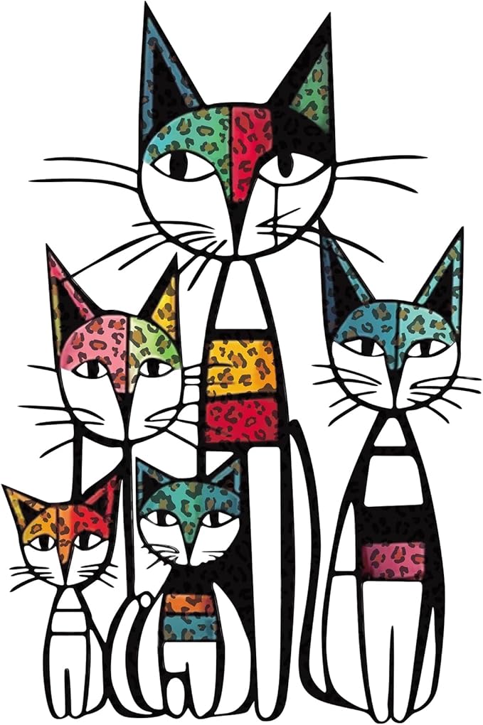 Wesiti Cat Wall Art Decor Iron Wall Sculptures Decor for Cats Lover 10.6 x 15.7 Inches Colorful Mid Century Cat Signs for Home Living Room Bedroom Kitchen Office(Leopard Print)