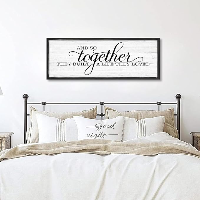 Rutiyoka Farmhouse Wall Decor: 'and so Together They Built a Life They Loved' Sign, 41.3''15'' Framed Wood Wall Art for Bedroom Couples Room Decor (Black Frame)