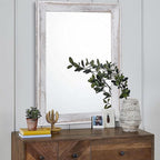AAZZKANG Mirrors for Wall Rustic Wood Framed Hanging Mirror 28"x20" Decorative for Farmhouse Bedroom Bathroom Living Room Entryway Hallway White