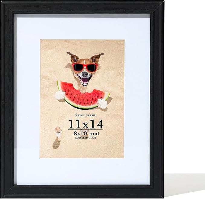 11x14 Picture Frame Black for Wall, 11 x 14 Poster Frame with Real Glass - Rustic Black Wooden Frame Display 8x10 Picture with Mat and 11x14 without Mat for Home Decor Gifts