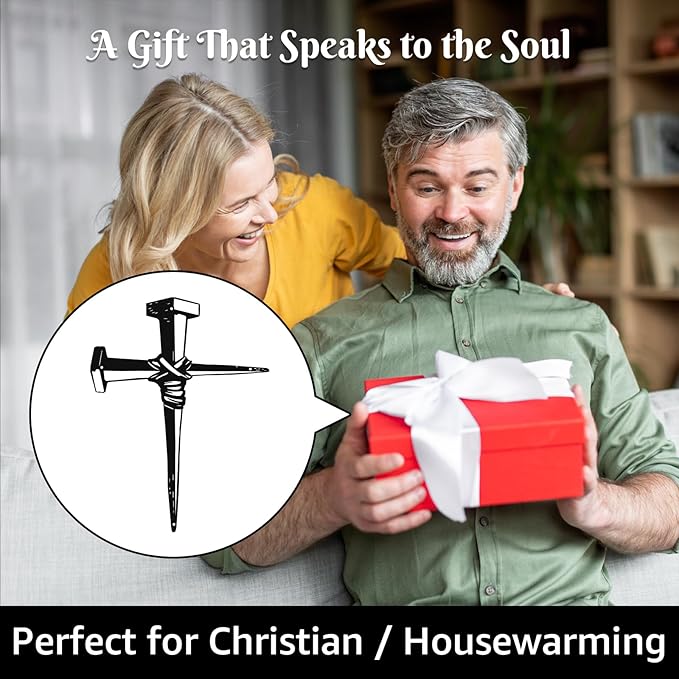 WAKOSAN Black Metal Cross Wall Decor - Two Nails Crosses Design, Hollow Out Artistic Hanging Ornament for Home Church Decoration（12.6"x16.5"） (Nails Cross)