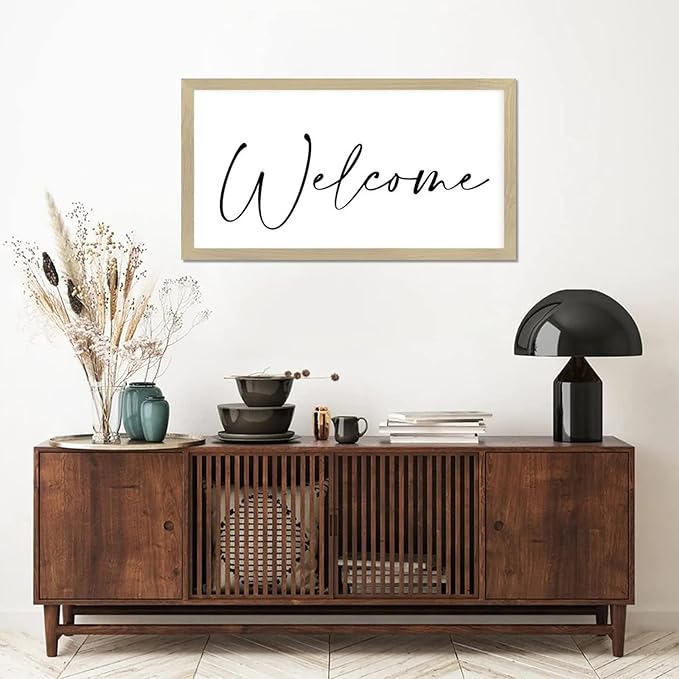Positive Saying Wood Sign with Scripture Verses Welcome Chic Style 12x22in Beige Frame Wooden Plaque for Cottage Washroom Cafe Bar Garden Yard Farmhouse Porch Wall Decor Birthday Housewarming Gift