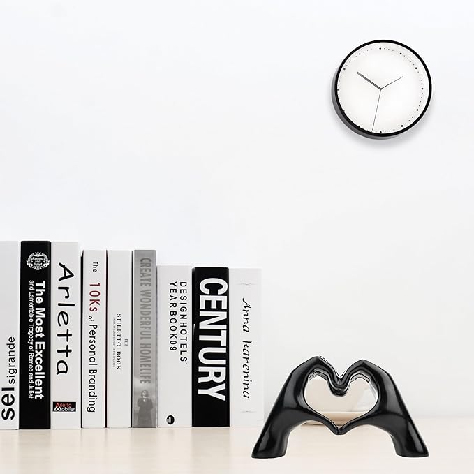 Small Heart Hands Sculpture Decor for Living Room Bedroom Bookshelf Coffe Table and Office Display, Love Finger Statue Modern Aesthetic Home Decor, Unique Gift for Wedding Christmas Birthday (Black)