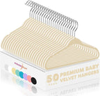 HOUSE DAY 11 Inch Velvet Baby Hangers 50 Pack Beige, Premium Kids Hangers for Children, Infant & Toddler Clothes, Durable Non Slip Small Baby Felt Hanger for Closet, Ideal for Everyday Use