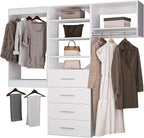 ROOMTEC Modular Closet System, 66" Wall Mounted Closet Organizer with Hanging Rods and Drawers, Modern Wooden Tower for Walk-In Closets, Wardrobe Storage Kit, White