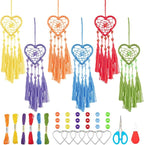 INFUNLY 6 Set DIY Small Dream Catcher Kit Rainbow Heart Dream Catchers DIY Heart Macrame Craft Kit for Hanging Decor Boho Home Charms with Instruction Video for Car Handbag Pendant Keys Purse Wallet