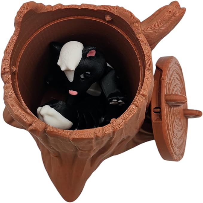 Articulating Animals Raccoon, Fox, Panda, Skunk, Possum with Containers - 3D Printed Articulated Joints ADHD, Autism, Relief Anxiety, Collectible Figurines (Skunk Tree Stump)