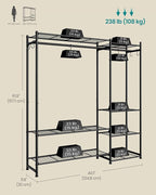 SONGMICS Portable Closet Wardrobe, Clothes Rack, Closet Organizers and Storage, Freestanding Clothing Rack with 7 Shelves, 2 Hanging Rods, Metal Frame Rack, for Bedroom, Entryway, Black ULGR010BZ03S