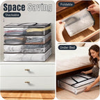 Clear Under Bed Storage Containers - 6 Pack Large Capacity Clothes Storage Bags with Lid & Sturdy Handles, Foldable Moving Bags, Clothing Organizer Totes for Bedding, Comforter, Sheet（40 L）