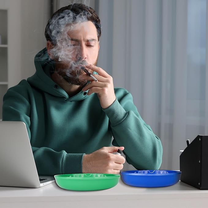3Pcs Assorted Colors Ashtray Sets, Ash Tray for Cigarettes and Cigar, Round Large Size Plastic Ashtrays, for Indoor Outdoor Home Office Patio Restaurant Bar Hotel Use (1 Black 1 Green 1 Blue)