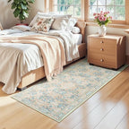 Lessymo Floral Runner Rug for Entryway, 2x6 Kitchen Rugs Non Slip Rubber Soft Washable Runners for Hallway, Faux Wool Small Carpet Bedside Rug, Vintage Floral Design Decor, Beige Brown