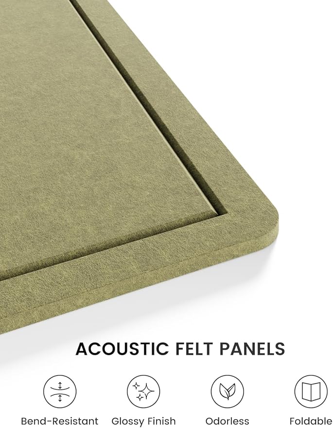 Fluxynara Bulletin Board,35.4" x 23.6" Cork Board Alternative with 12 Safe Removable Adhesive Tabs, Foldable Felt Pin Board for Home Office, Classroom, Bedroom,Entryway for Walls—Olive Green