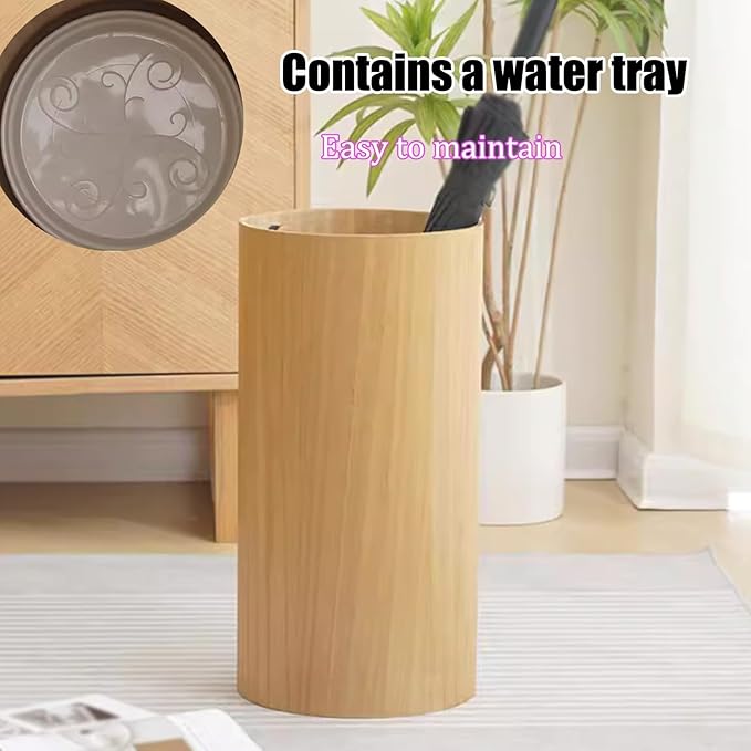 Chinese Vintage Umbrella Holder Solid Wood Umbrella Storage Rack with Drip Tray Commercial Umbrella Holders Cylindrical Straight Umbrella Bucket Umbrella Stand Holder Indoor for Entryway.(Walnut)