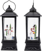 Wondise Lighted Musical Snow Globe Lantern with 6 Hour Timer, 12 Inches USB Powered & Battery Operated Spinning Water and Swirling Glitter Christmas Snow Globe Lantern Gifts(Snowman Family)
