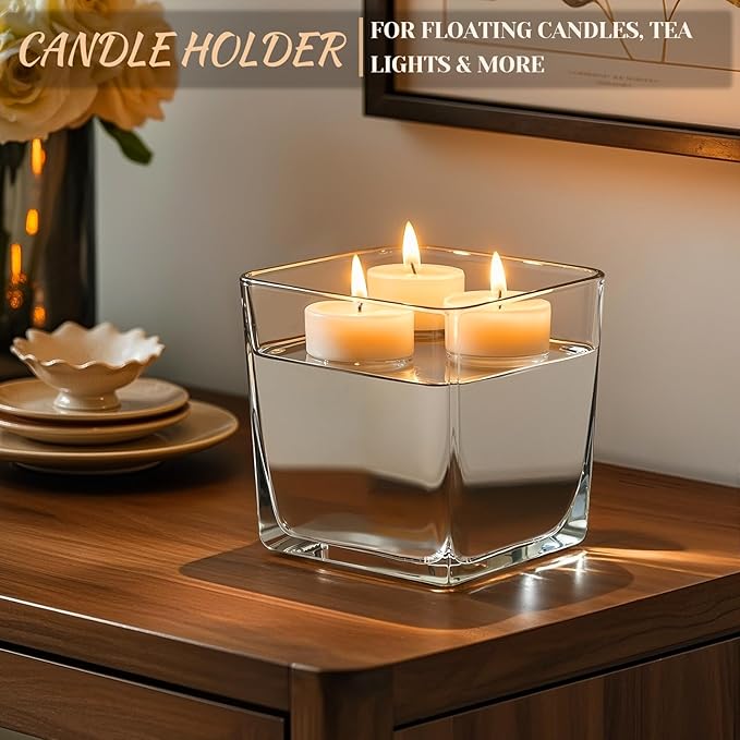 CONNOO 6 Pack Square Glass Vase 5" x 5" x 5", Clear Bulk Flower Vases for Centerpieces, Square Glass Cube Vase Floating Candle Holders for Wedding Party Home Decor