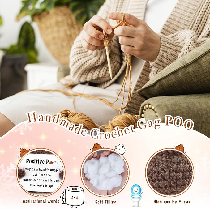 Funny Gag Poop Emotional Support Stuffed Positive Cochet Animals Pickle Gifts for Adult Men Women Brother,Weird Things Stuff Office Decor