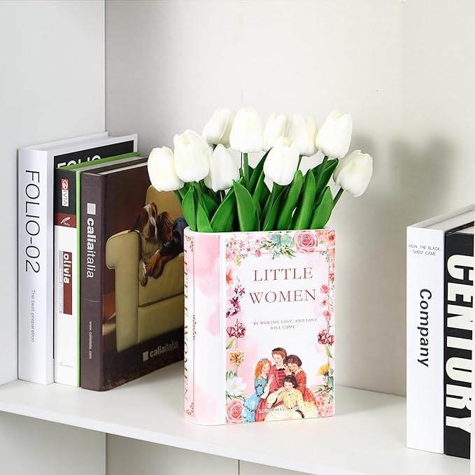 Book Vase, Ceramic Book Vase for Flowers, Unique Book Flower Vase, Decorative Ceramic Vases, Book Shaped Vases for Home, Office, Bedroom, Living Room, Dining Table