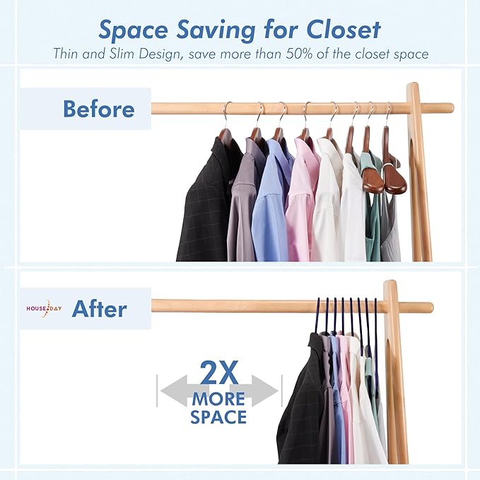 HOUSE DAY Black Plastic Hangers 40 Pack, Plastic Clothes Hangers with Built-in Strap Hooks, Space Saving Slim Hanger for Closet Organizers and Storage, Durable Clothing Hanger for Shirts Blouses Tops