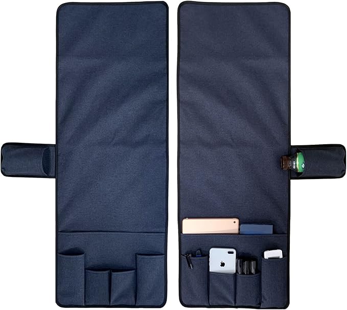 Wanty Sofa Armrest Organizer Couch Arm Chair Caddy Sofa Cover Storage Holder for Remote Control Magazine Book Smart Phone Tablet Drinks and Water Bottle (Navy Blue)