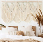 IOWER Macrame Wall Hanging Wedding Hanger Macrame Wall Decor Dorm Craftsmanship Handmade Tassel Knotting Boho Fiber Art Home Room Decor 47" W x 25" L