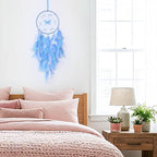 Pretty Jolly Dreamy Girls Butterfly Dream Catcher Wall Decor Fairy Blue Feather Baby Dreamcatcher Handmade Home Décor Wall Hanging for Nursery Bedroom Girls Birthday Gift