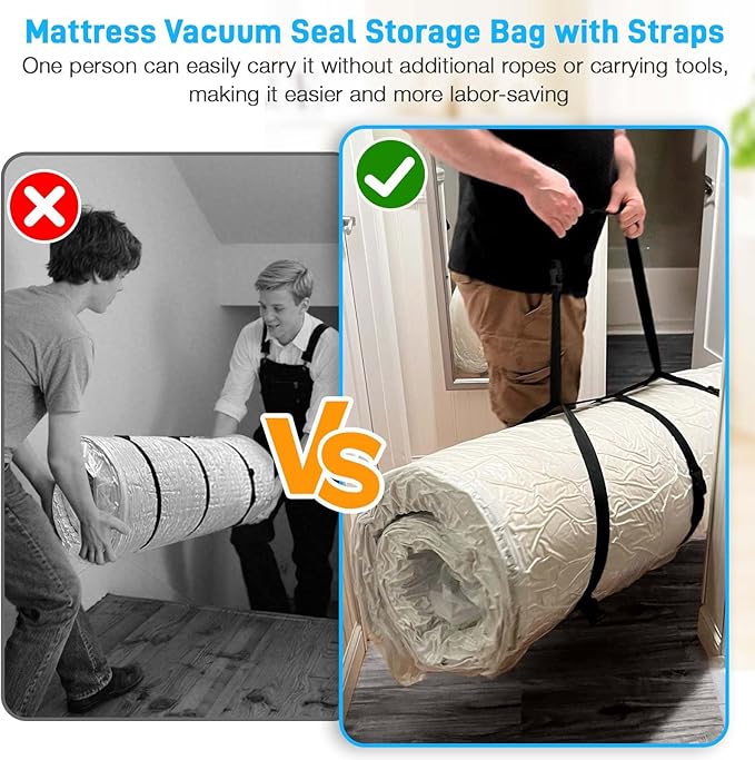 Mattress Vacuum Bag Twin/Twin XL Space Saver Mattress Vacuum Seal Bag with Straps for Moving Double Zip Seal Reusable Mattress Compression Vacuum Storage Bags