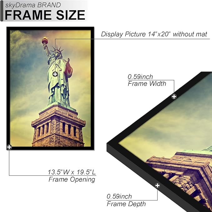 100% Solid Wood 14x20 Picture Frame Set of 2, Black Frame for 14 x 20 Inch Picture Poster Photo, Light Weight 14 by 20 HQ Matte Black Frame for Wall - 2 Pack/Black/14 x20