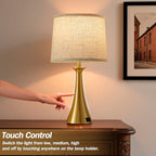 Touch Lamp for Living Room Bedroom, 21" Table Lamps Set of 2 with USB C+A Ports, Touch Bedside Lamps for Nightstand with 3 Way Dimmable, 2 LED Bulbs Included, Gold