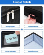 4.5-Inch Tall Under Bed Storage Containers, Low Profile Underbed Zipper Storage Bin, Shallow Under Bed Storage with Sturdy Side & Bottom Support, Linen Storage with Lid for Sofa and Dorm, 4 Pcs, Black