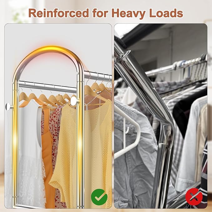 EAGMAK Heavy Duty Clothing Racks for Hanging Clothes 720 Lbs, Rolling Clothes Rack Double Rod Garment Rack with Lockable Wheels, Metal Closet Organizer for Bedroom, Laundry, Retail, Silver
