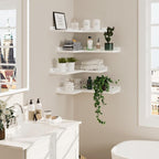 4-Tier Corner Floating Shelves, Rustic Pine L-Shaped Shelves for Creative Wall Storage in Bedroom, Bathroom & Any Room - White