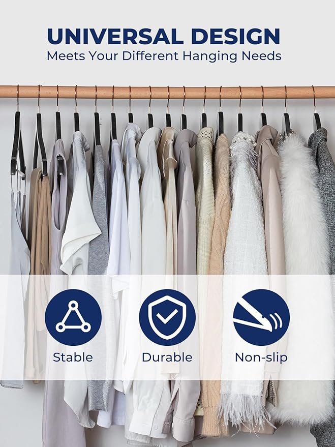 Smartor Wooden Hangers 20 Pack, Solid Wood Coat Hanger for Closet, Heavy Duty Wood Hangers for Suits, Shirts, Dresses, with 360° Rose Gold Hook, Non Slip Pant Bar, Black