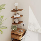 JJL Corner Shelf Wall Mounted, 12 Inches 3-Tier Floating Corner Shelf, Fan-Shaped Rustic Wood Decor with Fence, Brown Storage Organizer for Apartment Bedroom Kitchen Bathroom