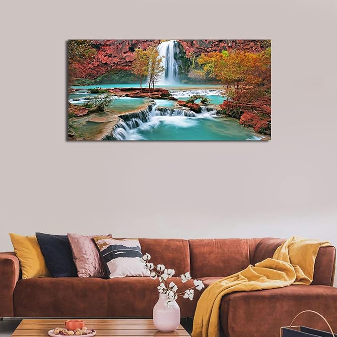 Tropical Forest Wall Art for Living Room Nature Waterfall Landscape Pictures Wall Decor Tree Falls Scenery Painting Modern Fall Scenic Canvas Prints Artwork for Bedroom Bathroom Home Decoration 20x40"