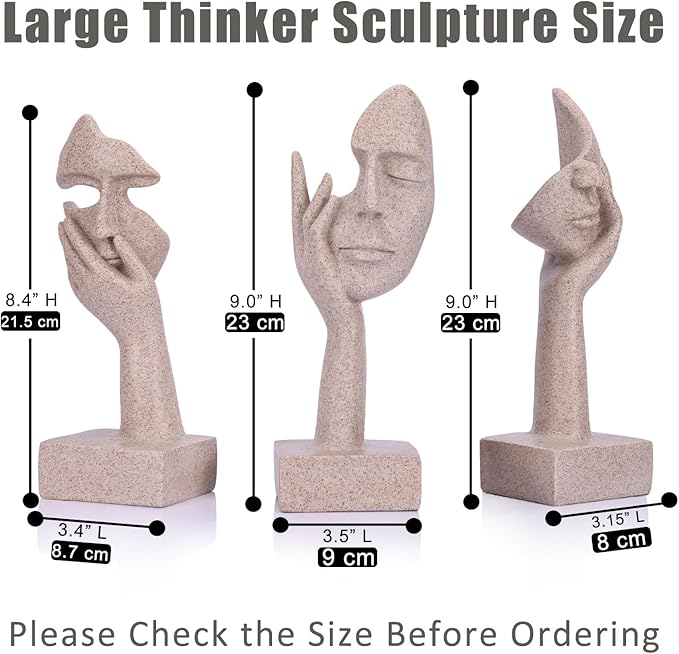 olirum 3 Pcs Thinker Large Statue Set - Resin Sandstone Art Abstract Home Accent Figurines for Living Room, Bedroom, Shelves, Office Desktop, Coffee Table Decor, Gift for Women (3 Pcs Sandstone, 9")
