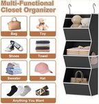 Hanging Closet Organizer 3 Shelf Collapsible Bedroom Closet Organizers and Storage Hanging with Mesh Pocket for Clothes, Closet Hanging Organizers and Storage for Fabric Wardrobe Space Saver, Black