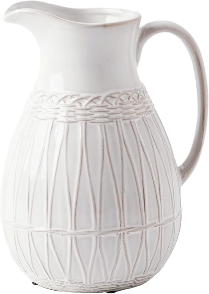 VICTOR & TERESA White Ceramic Pitcher Vase for Home Decor, 10'' Decorative Jug Vases Gift for Mom, Farmhouse Distressed Vases for Flowers, Pampas Grass, Table Centerpieces, Kitchen, Mantel
